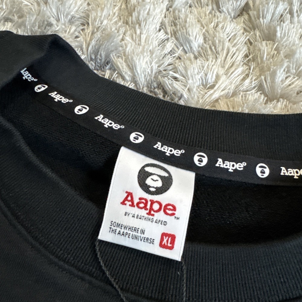 RARE BNWT Bape AAPE X Spalding 10TH Anniversary Moon Face Black Crewneck XL HTF - Picture 8 of 16
